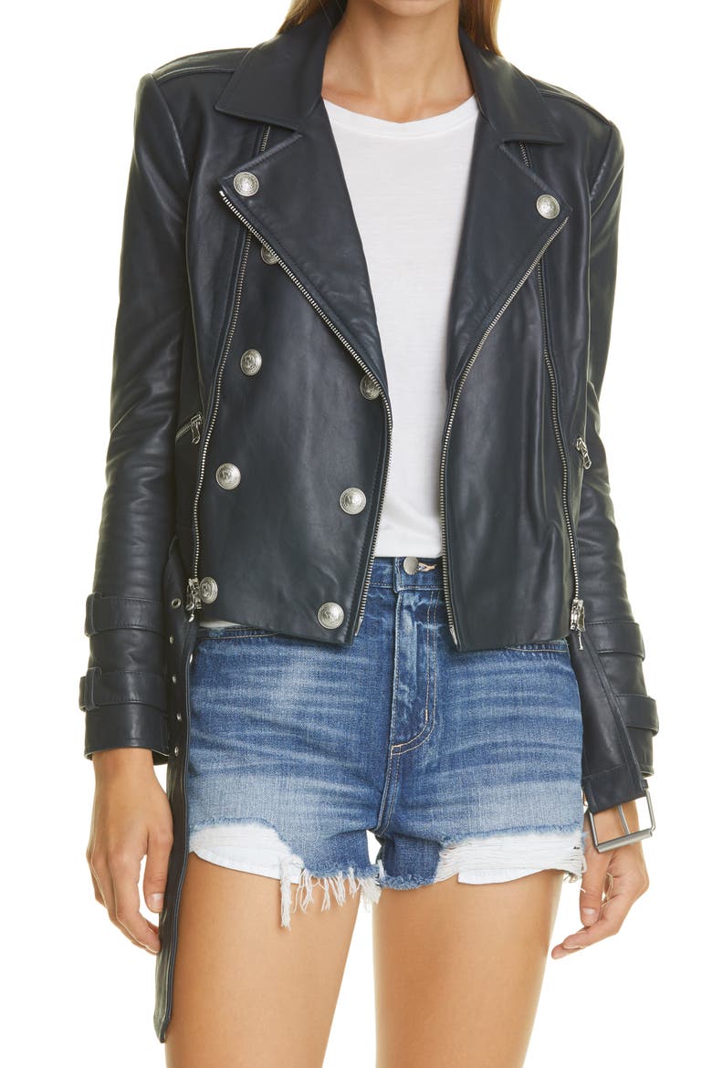 Billie Belted Leather Moto Jacket, Main, color, MIDNIGHT