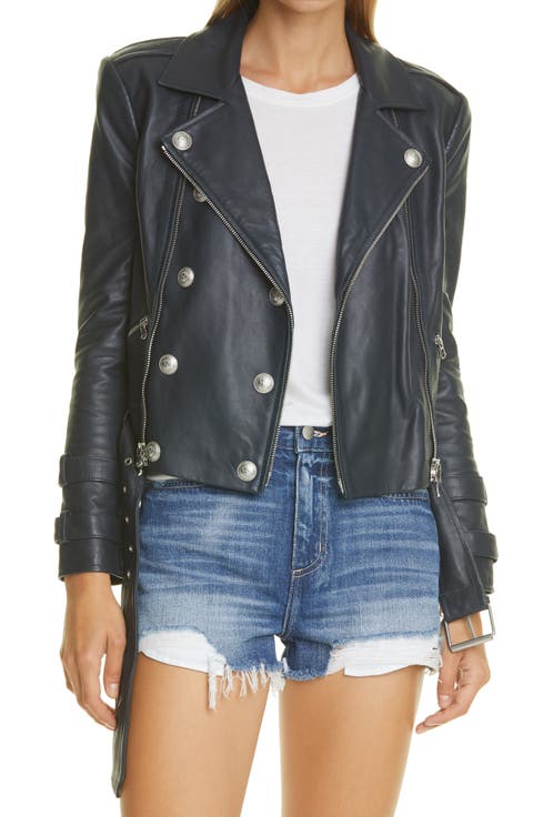 Billie Belted Leather Moto Jacket