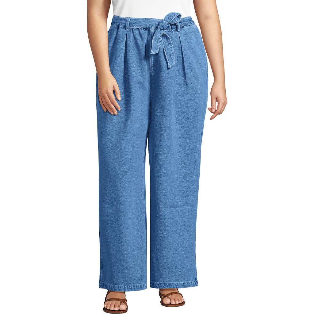 Lands' End High Ridge Twill Pull On Pleated Wide Leg Pants In Hutton Blue Wash