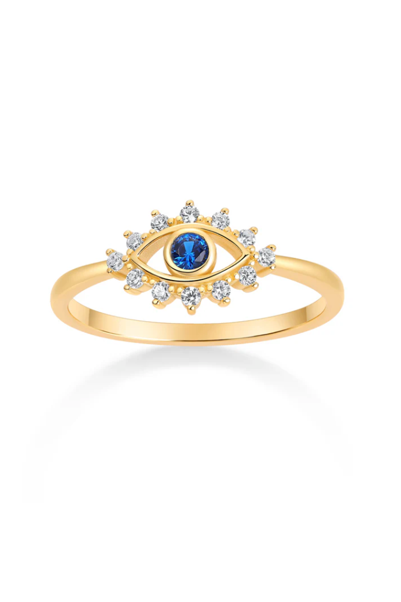 CZ Evil Eye Cutout Ring, Main, color, Sapphire Blue