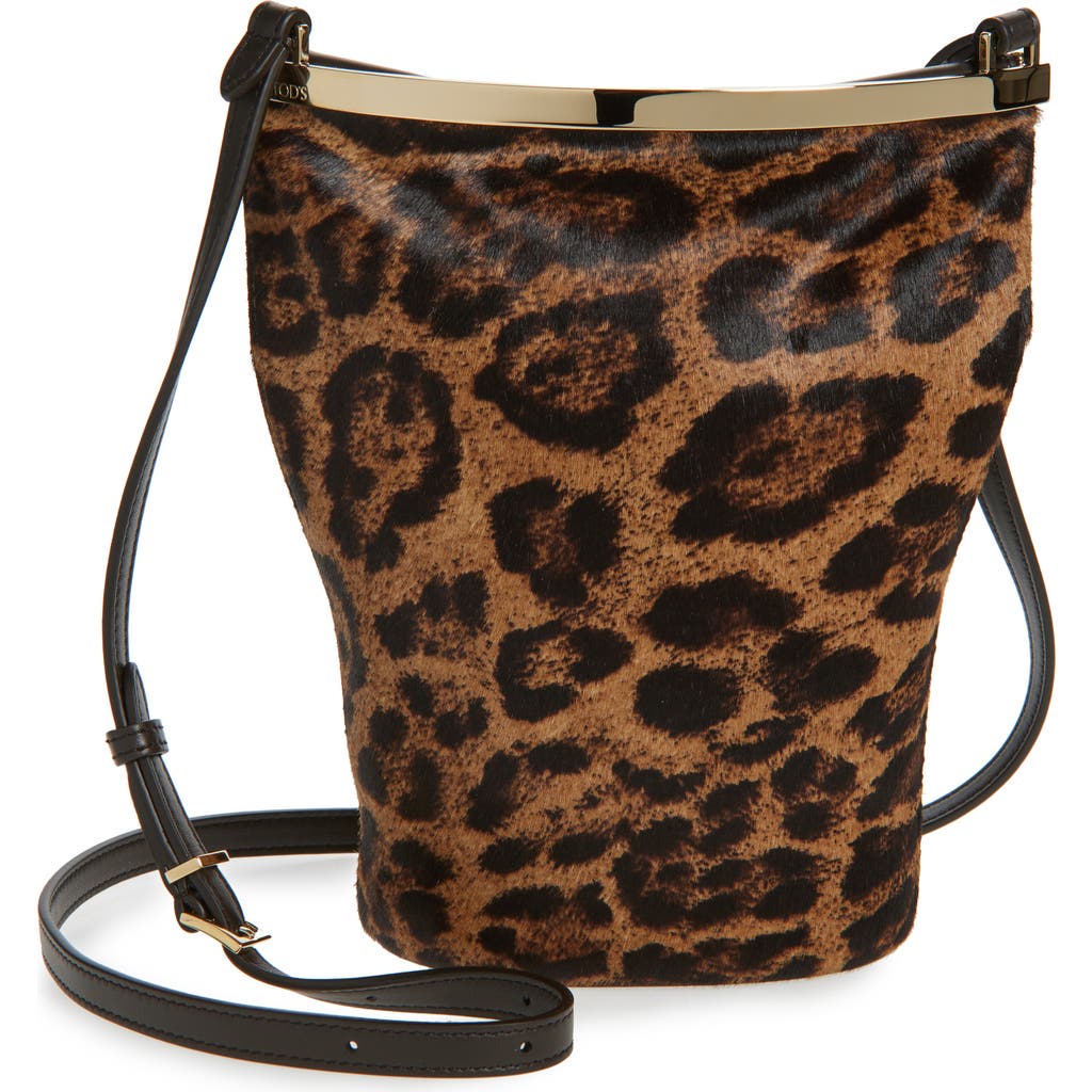 Tod's Mini Magenta Bag Genuine Calf Hair Bucket Bag In Brown