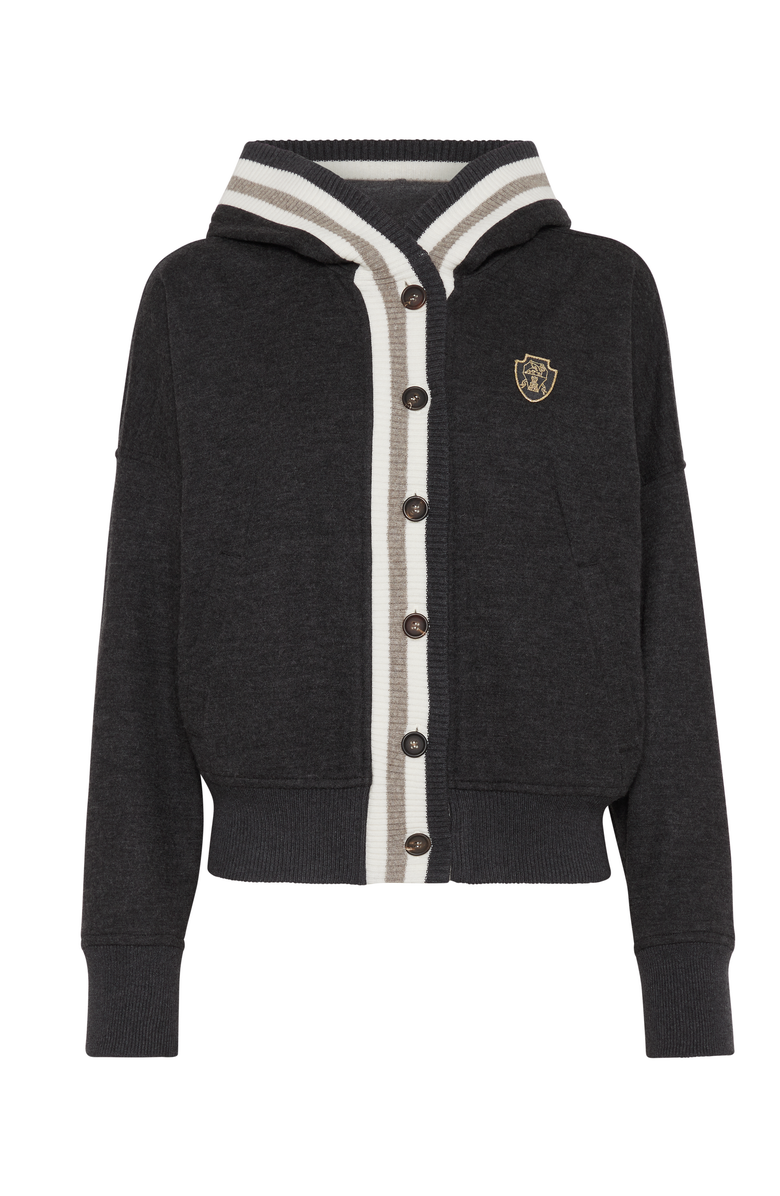 Brunello Cucinelli Cashmere interlock hooded sweatshirt with logo, Main, color, 