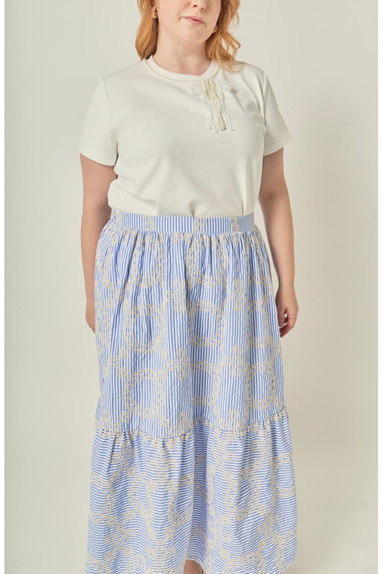 Embroidered Stripe Midi Skirt, Alternate, color, BLUE