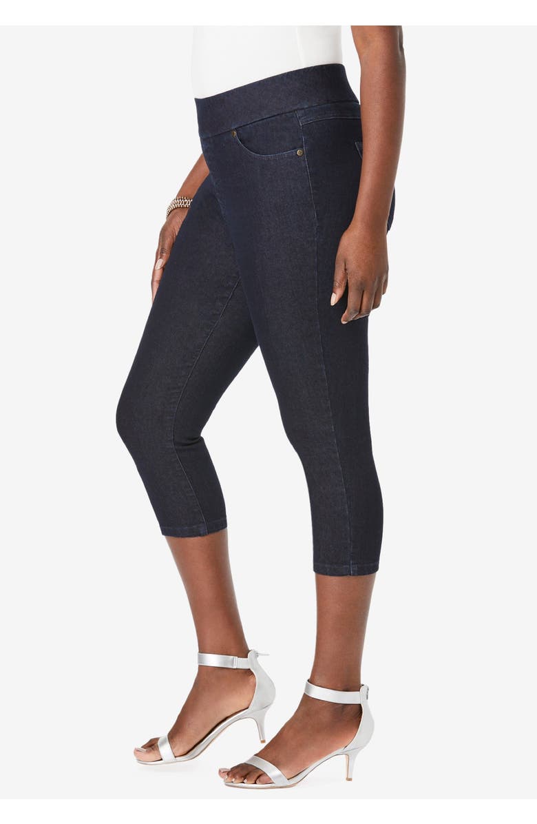 Jessica London Comfort Waist Stretch Denim Capris, Alternate, color, Black