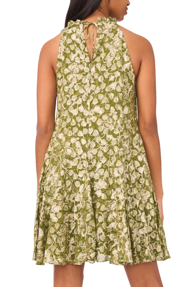 CeCe Metallic Leaf Print Dress, Alternate, color, Cedar Green