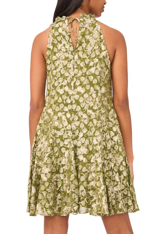 Cece Metallic Leaf Print Dress In Green
