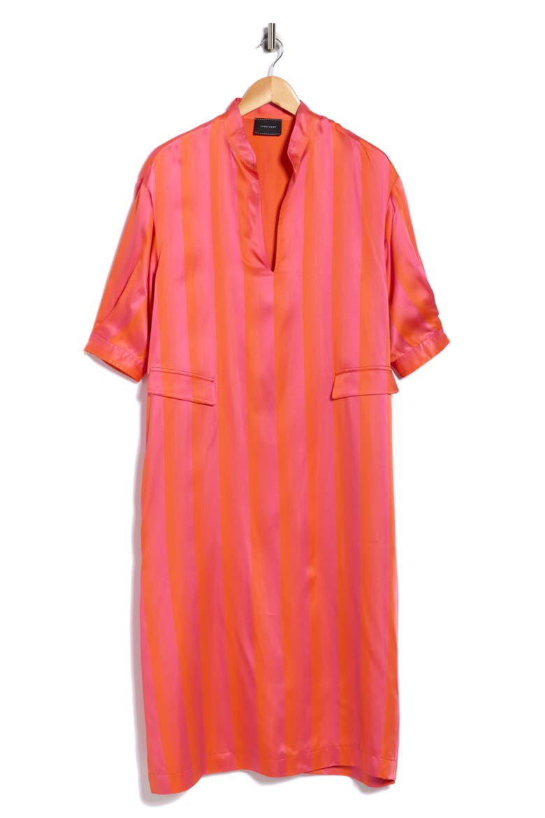 Stripe Satin Split Neck Midi Dress, Alternate, color, FUCHSIA/ ORANGE