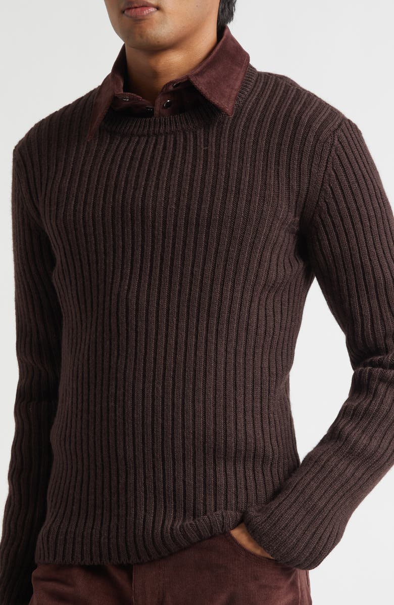 Dolce&Gabbana Wool Rib Crewneck Sweater, Alternate, color, M0023 Marrone Scuro 3