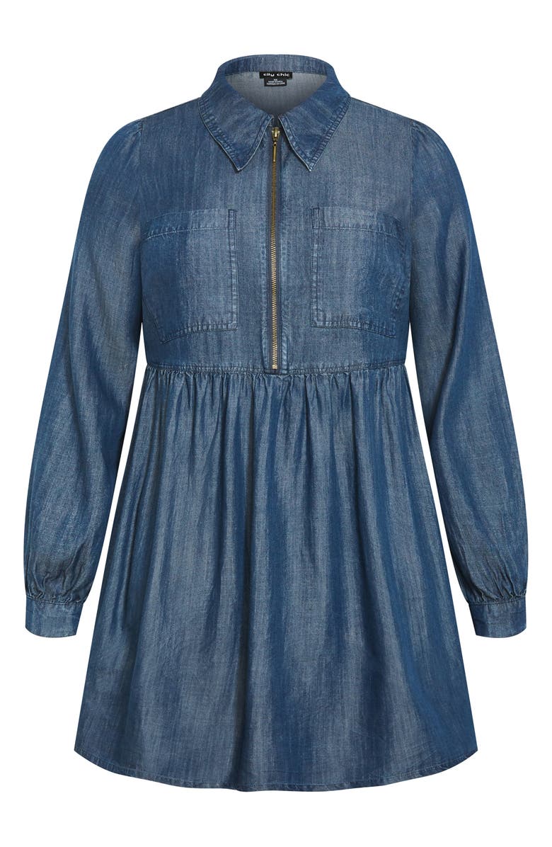 City Chic Long Sleeve Denim Shirtdress, Alternate, color, 