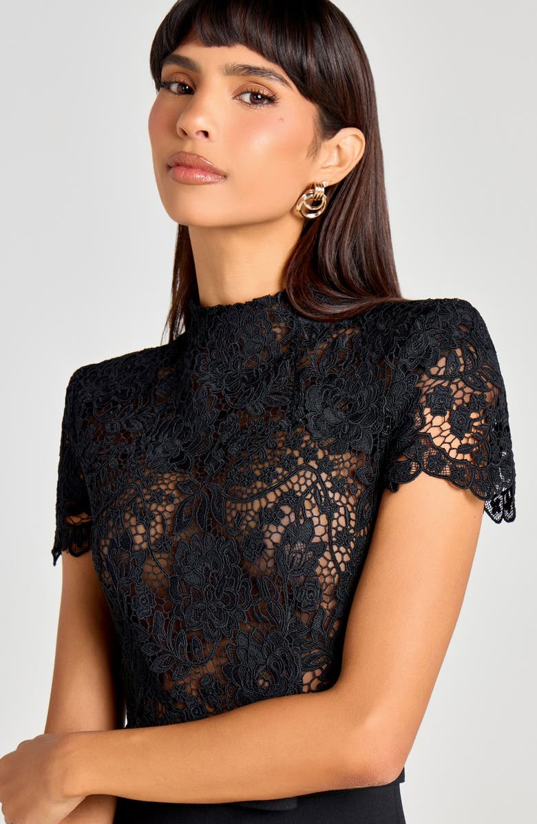 NADINE MERABI Harriet Lace Bodice Wide Leg Jumspuit, Alternate, color, Black