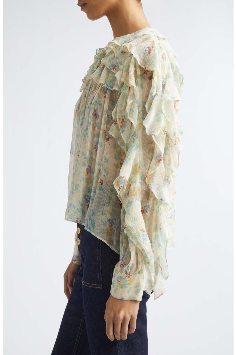 Willow Floral Ruffle Trim Silk Top, Alternate, color, MOON PETAL