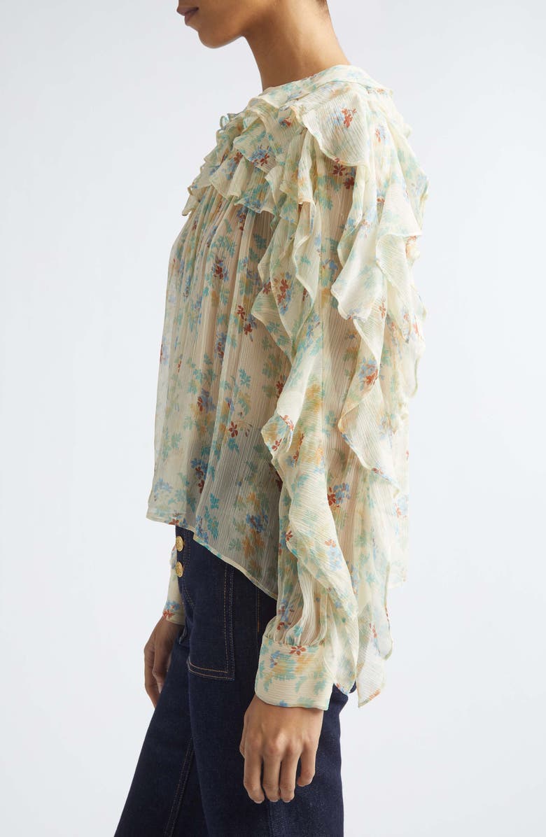 Ulla Johnson Willow Floral Ruffle Trim Silk Top, Alternate, color, Moon Petal