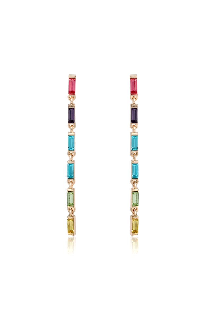 Rainbow Linear Drop Earrings, Alternate, color, Gold