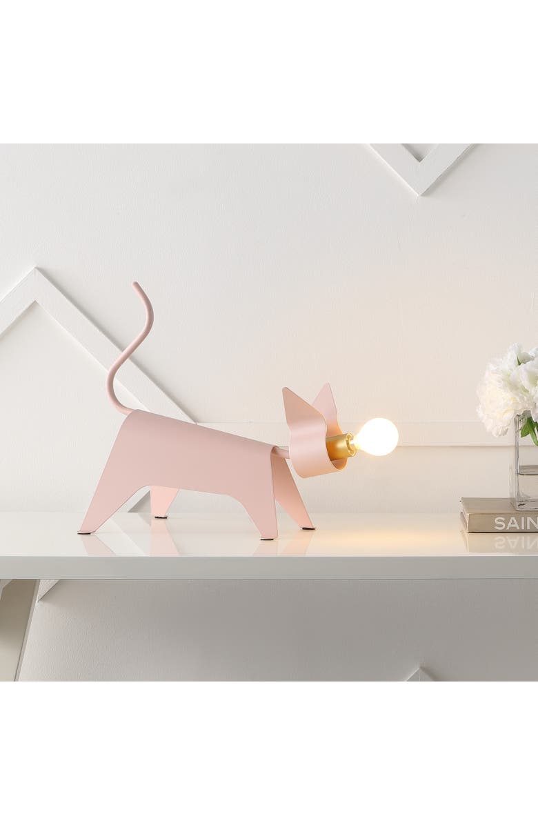JONATHAN Y Penelope Modern Industrial Iron Feline LED Kids' Lamp, Alternate, color, Pink
