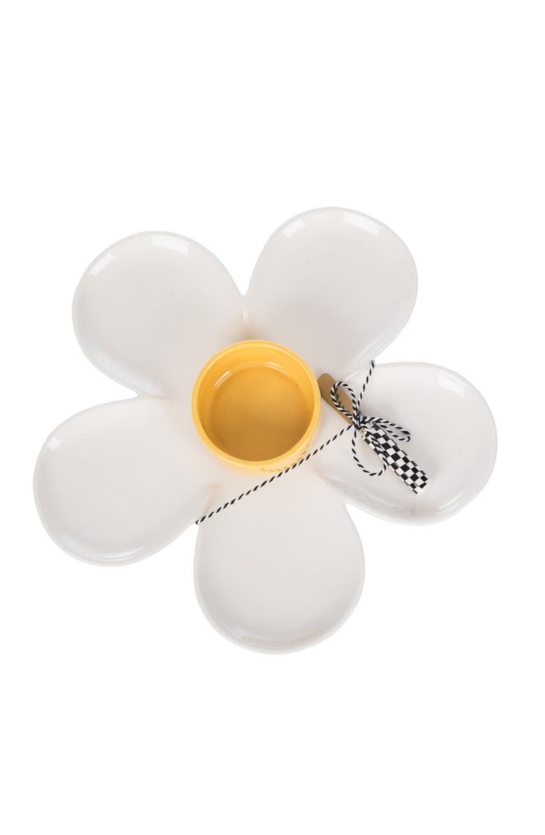 Totalee Gift Daisy Platter & Bowl w/ Spreader Set of 3 Ceramic White 7.6 oz, Main, color,