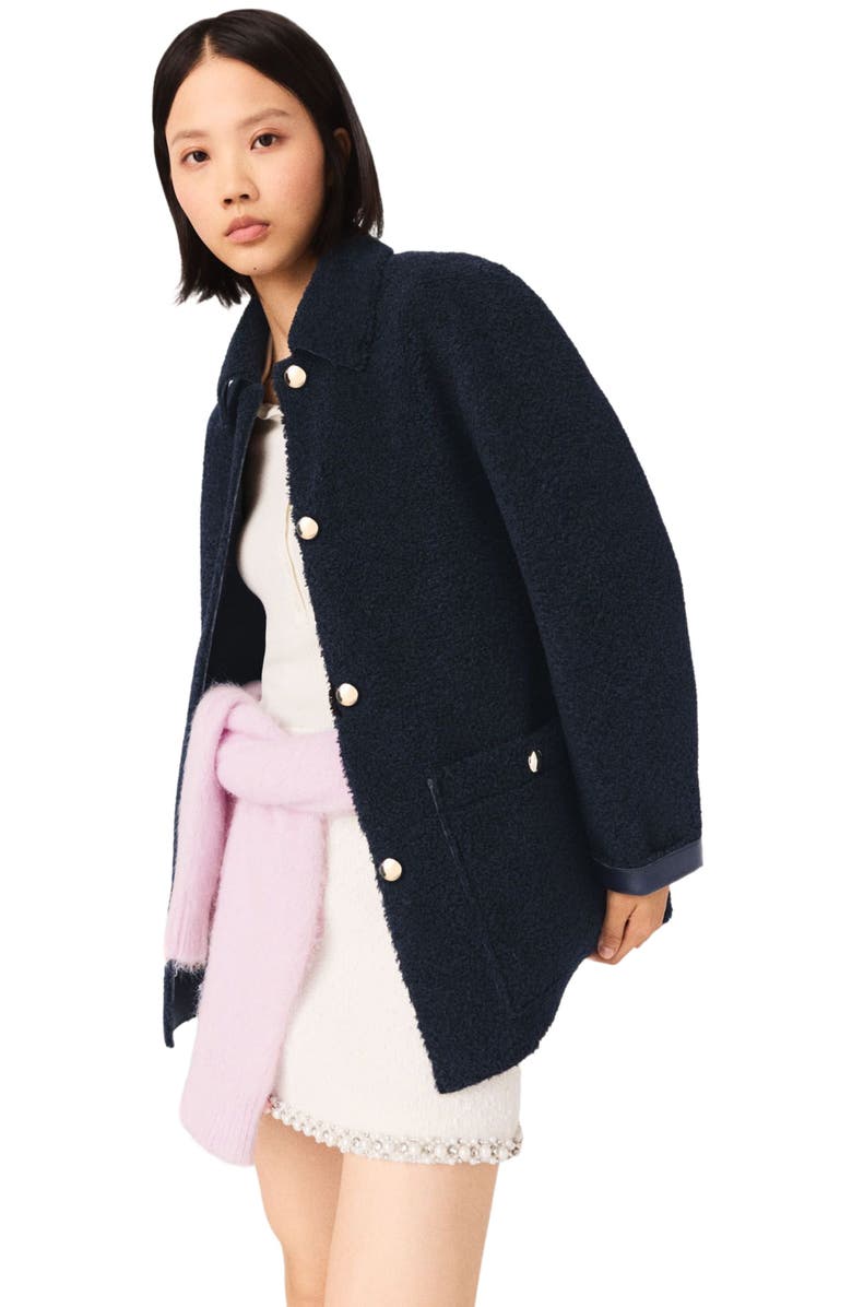 maje Reversible Faux Shearling Jacket, Alternate, color, Navy