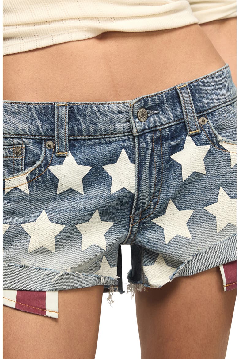 Festival Star Print Denim Cutoff Shorts, Alternate, color, NEW AMERICANA WASH