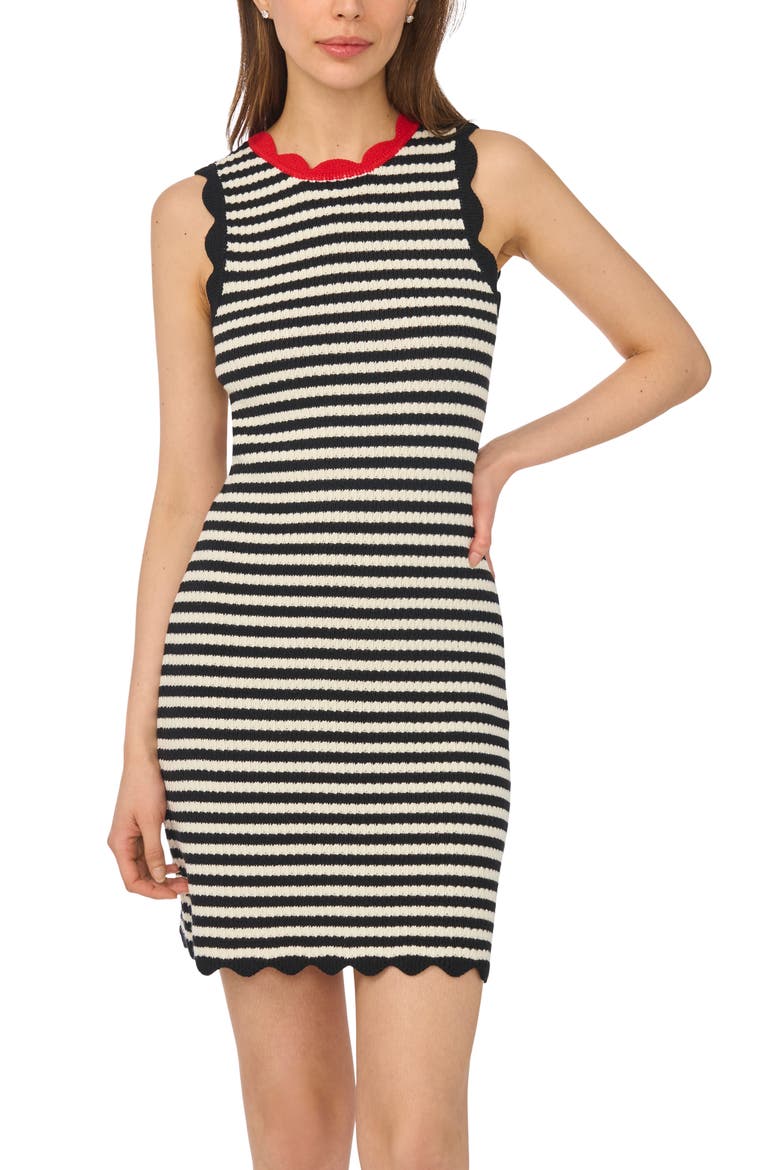 Stripe Pointelle Knit Cotton Blend Minidress, Alternate, color, RICH BLACK