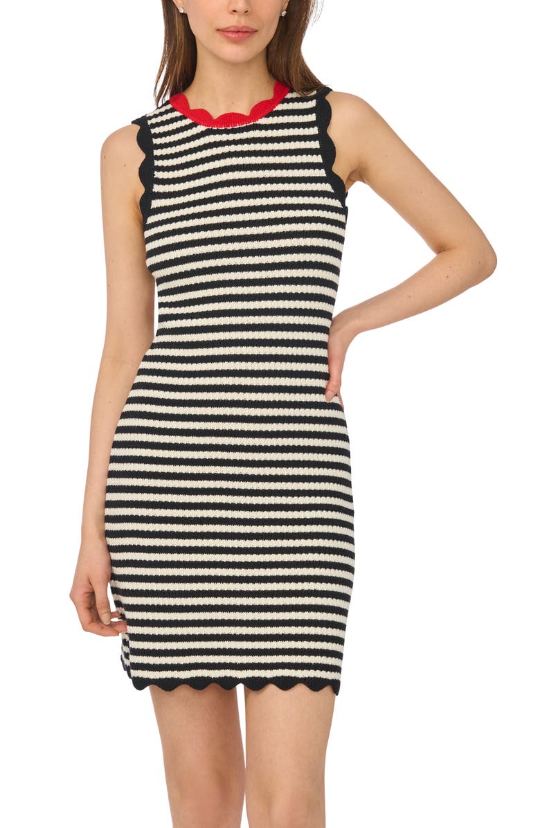 CeCe Stripe Pointelle Knit Cotton Blend Minidress, Alternate, color, Rich Black