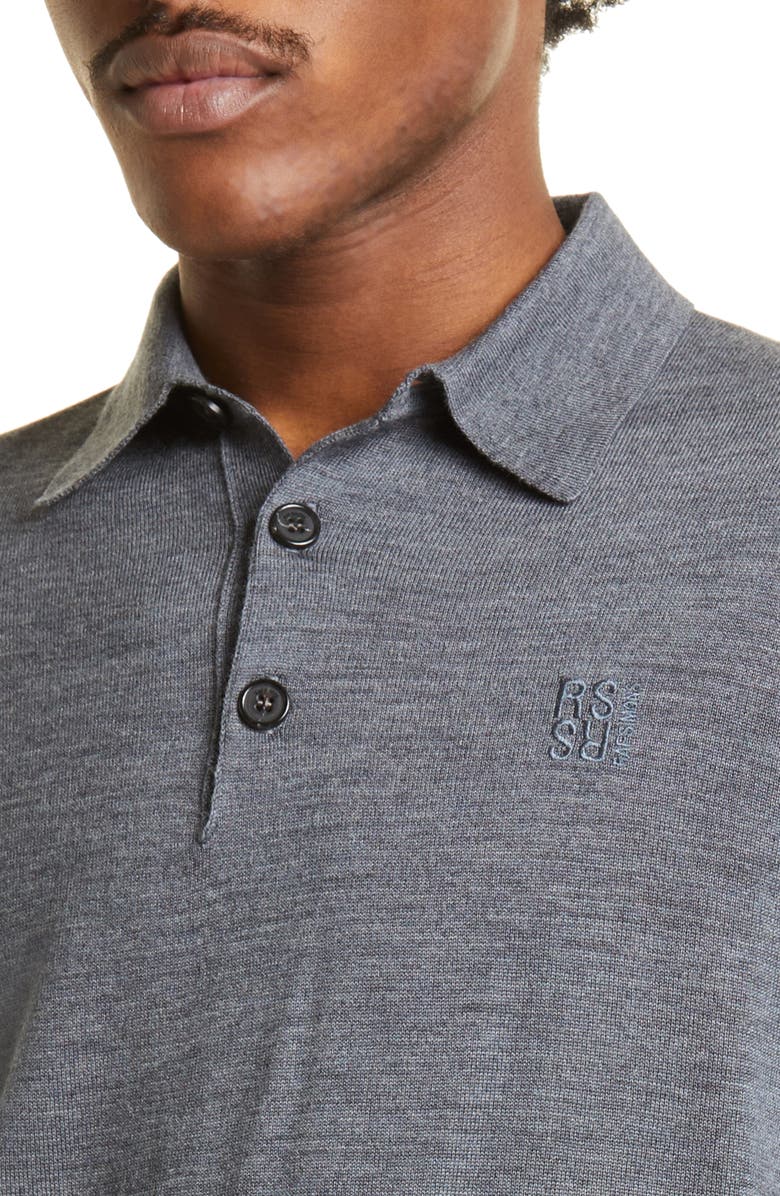 Raf Simons Embroidered Logo Long Sleeve Merino Wool Polo Sweater, Alternate, color, 