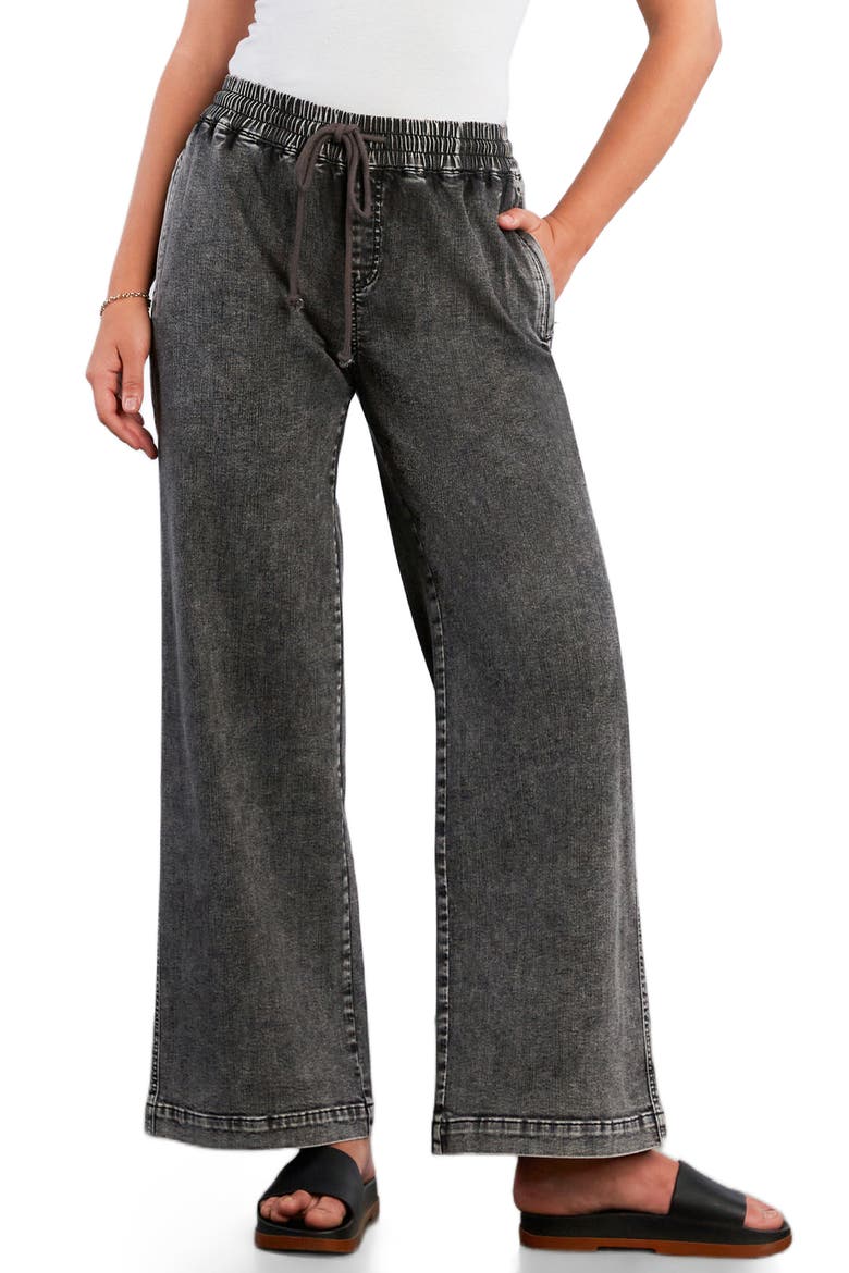 Drawstring Waist Wide Leg Jeans, Main, color, BLACK DIAMOND