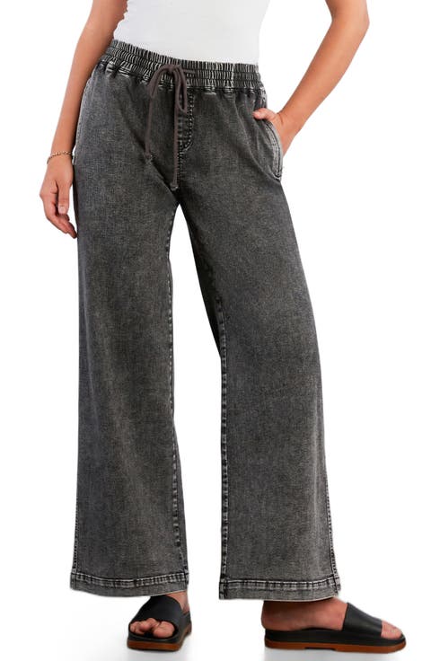 Drawstring Waist Wide Leg Jeans