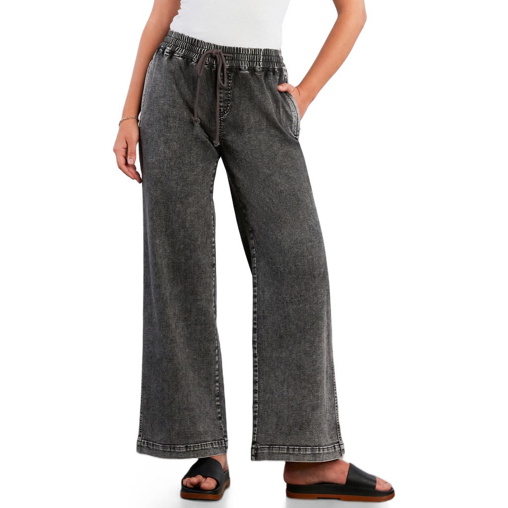 Wash Lab Denim Drawstring Waist Wide Leg Jeans In Black