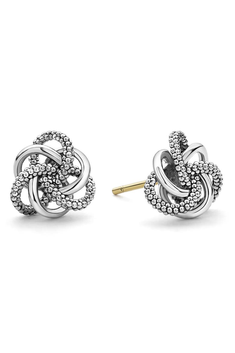 Love Knot Stud Earrings & Pendant Necklace Set, Alternate, color, SILVER
