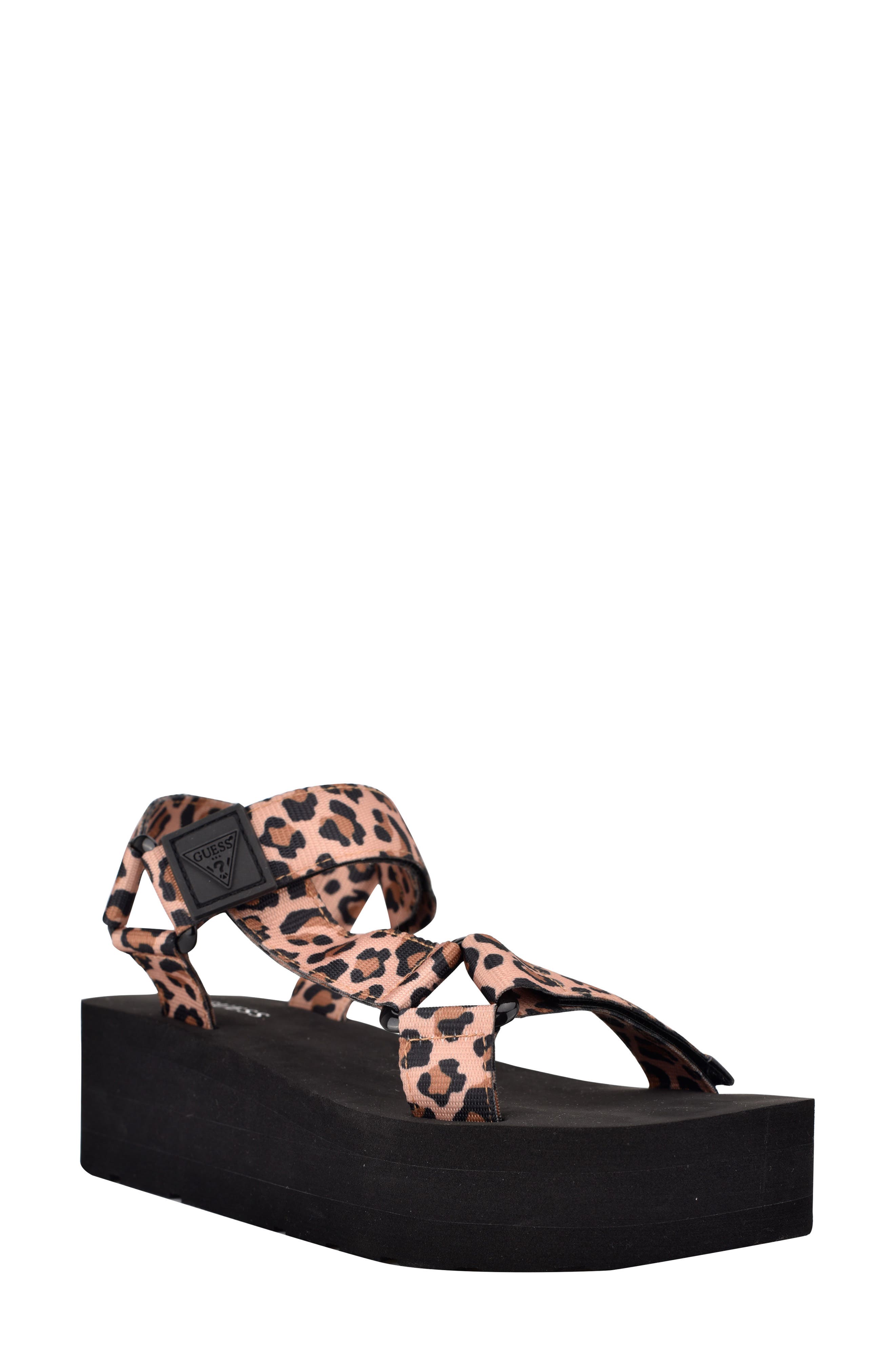 GUESS Avin Leopard Spot Platform Sandal, Main, color, Leopard