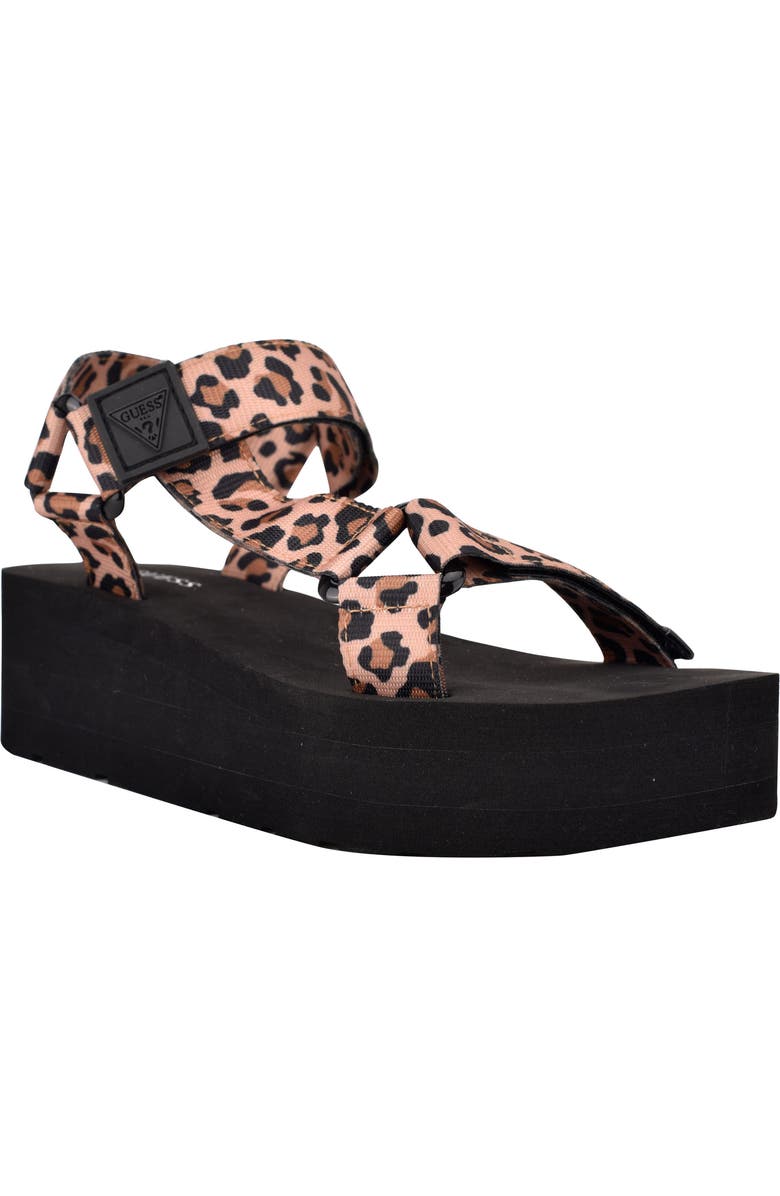 GUESS Avin Leopard Spot Platform Sandal, Main, color, Leopard