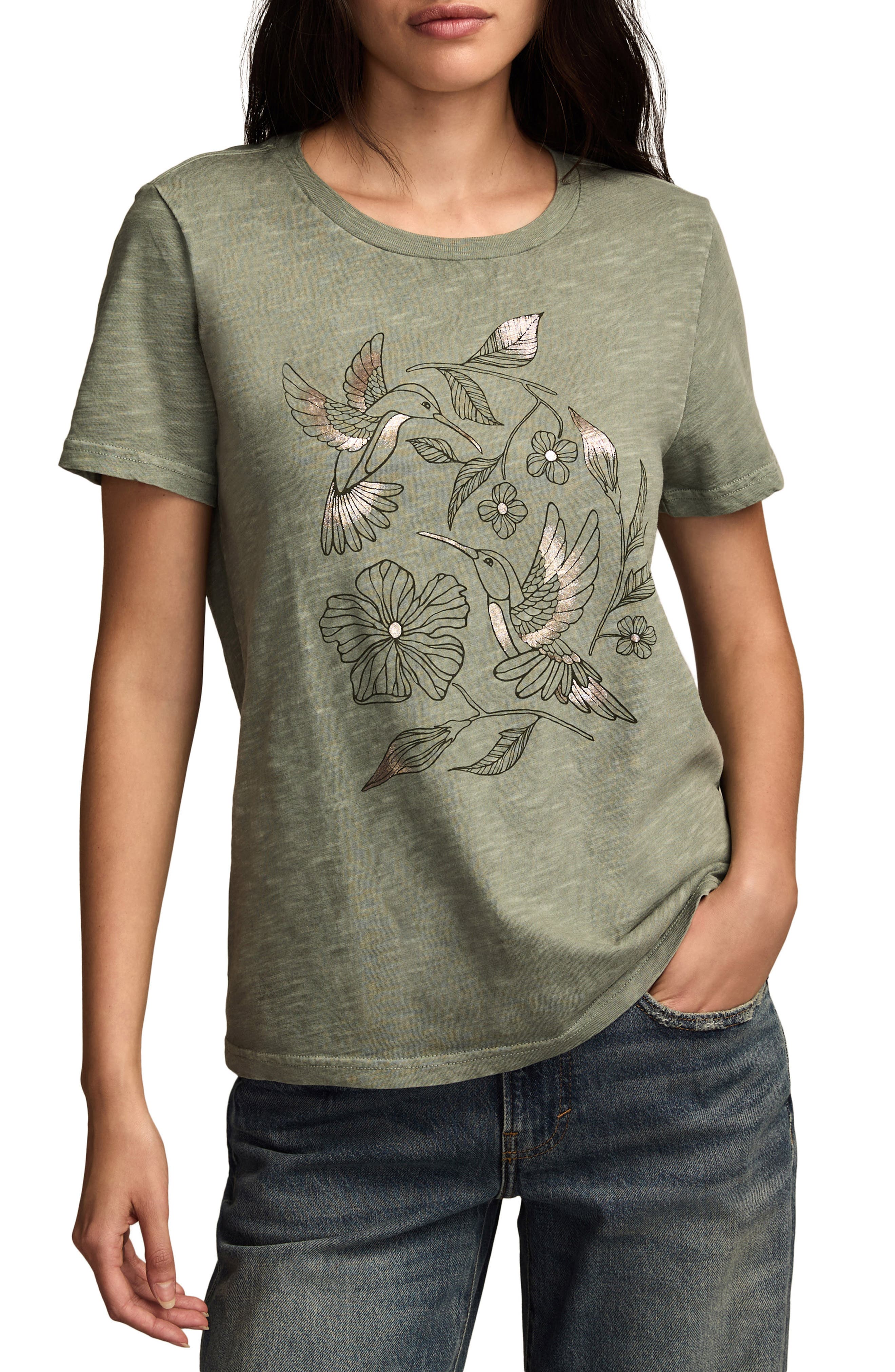 Lucky Brand Hummingbirds Classic Cotton Graphic T-Shirt (Women ...