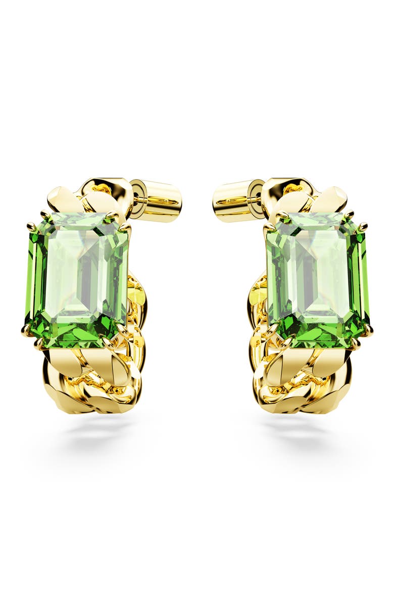 Millenia Octagon Cut Crystal Hoop Earrings, Main, color, GREEN