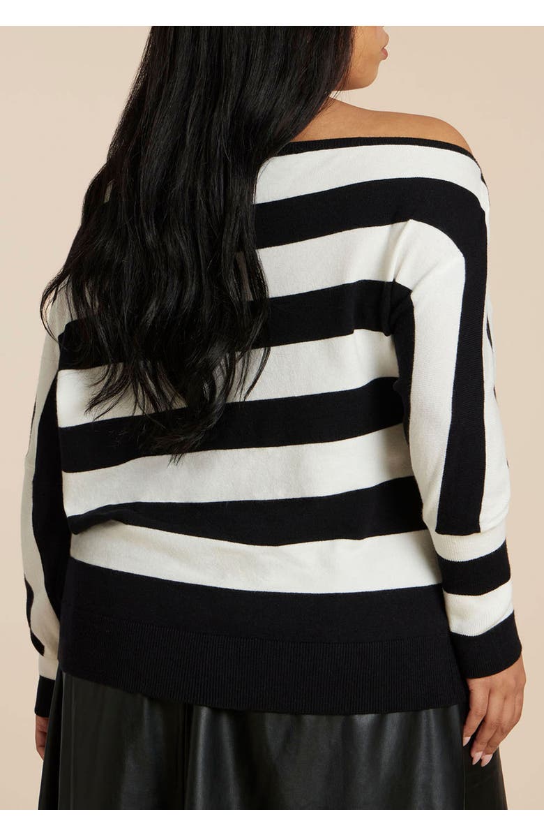 ELOQUII Asym Striped Sweater, Alternate, color, Black White Stripe