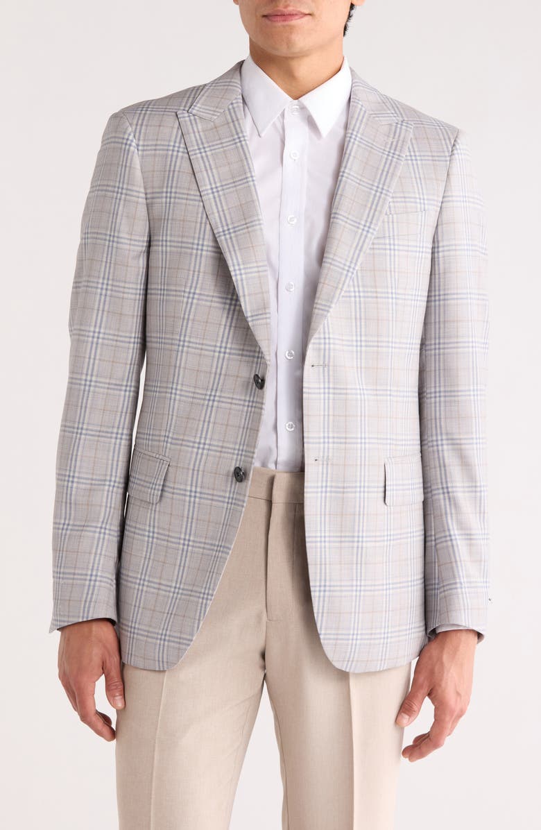John Varvatos Star USA Windowpane Plaid Knit Sport Coat, Main, color, Grey