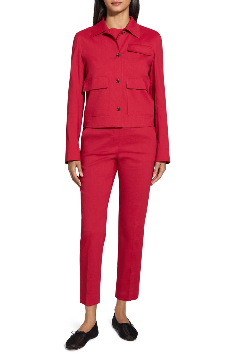 Theory Casual Linen Blend Jacket, Alternate, color, Cherry