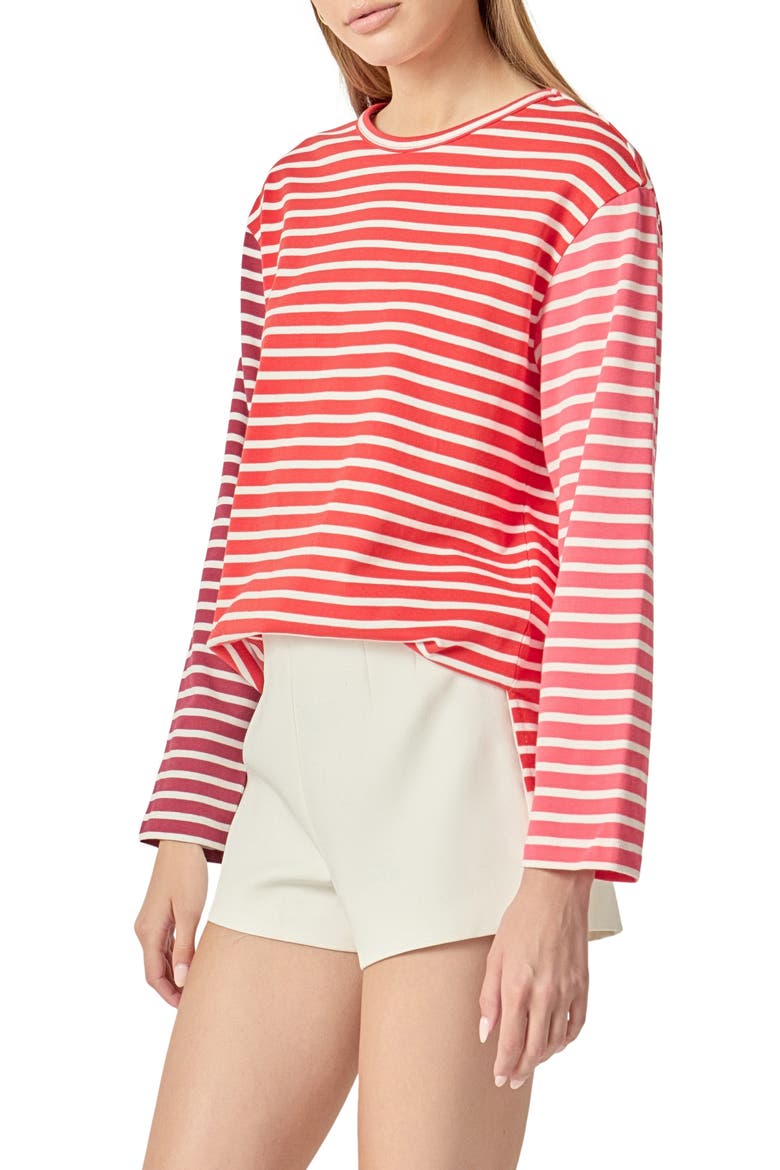 Colorblock Stripe Long Sleeve Cotton T-Shirt, Alternate, color, RED MULTI