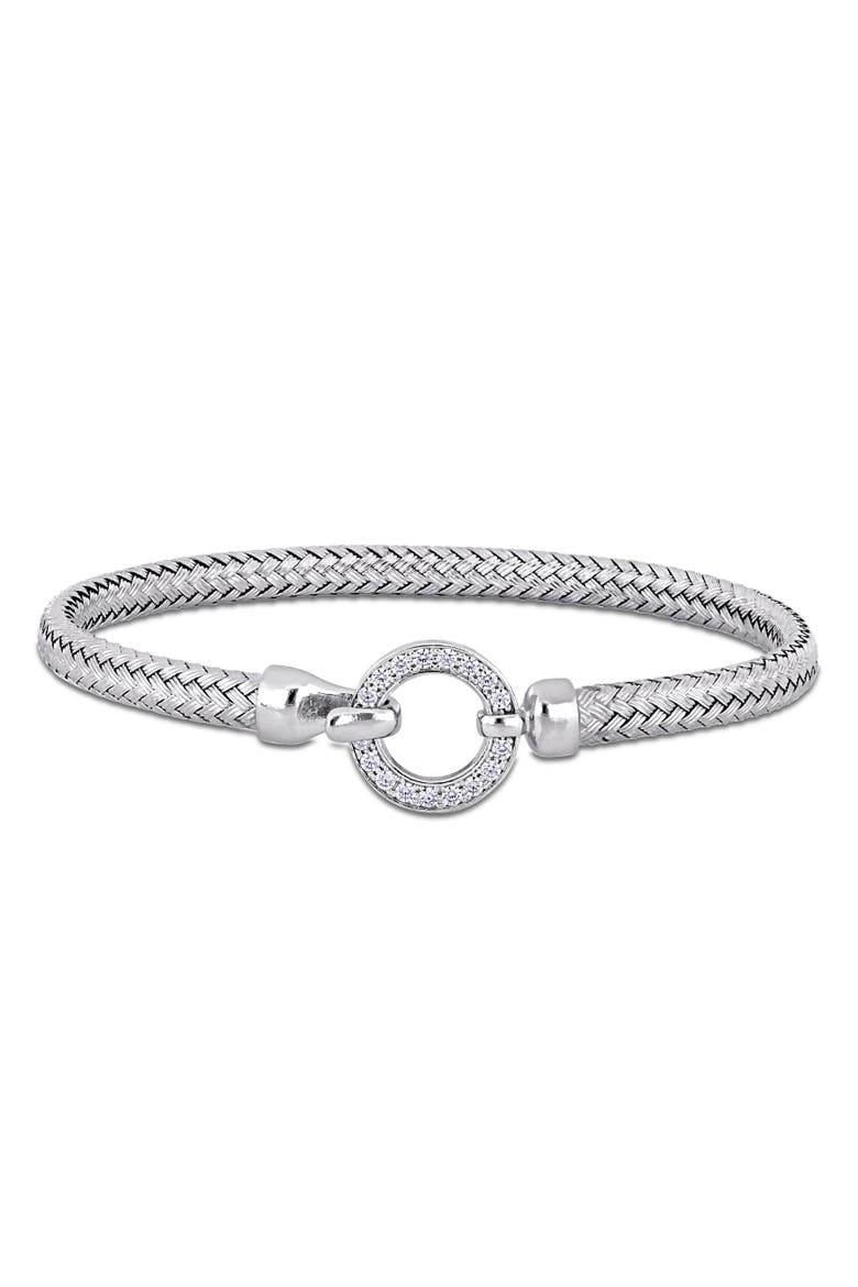 Cubic Zirconia Weave Bangle Buckle Clasp, Main, color, Sterling Silver