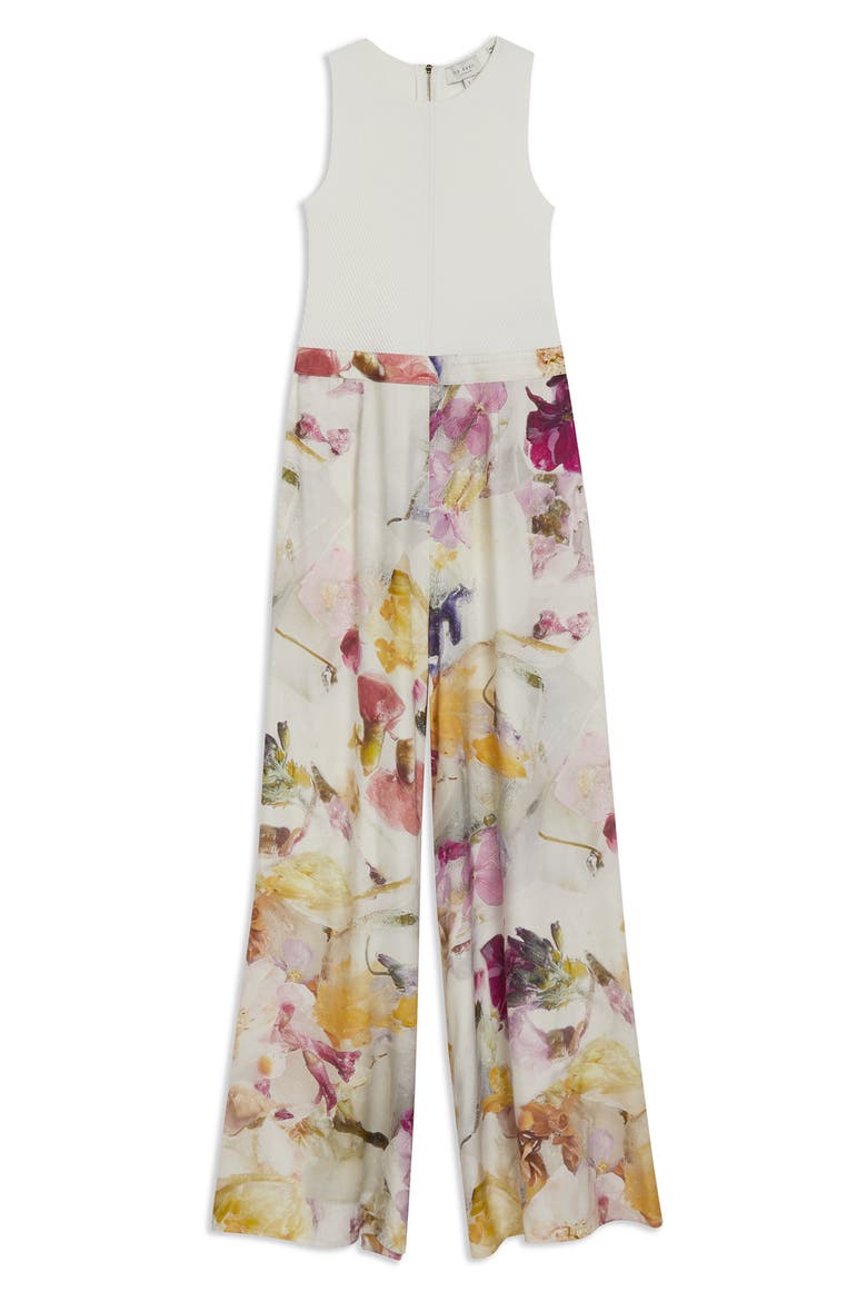 Tirsso Floral Rib Bodice Jumpsuit, Alternate, color, WHITE