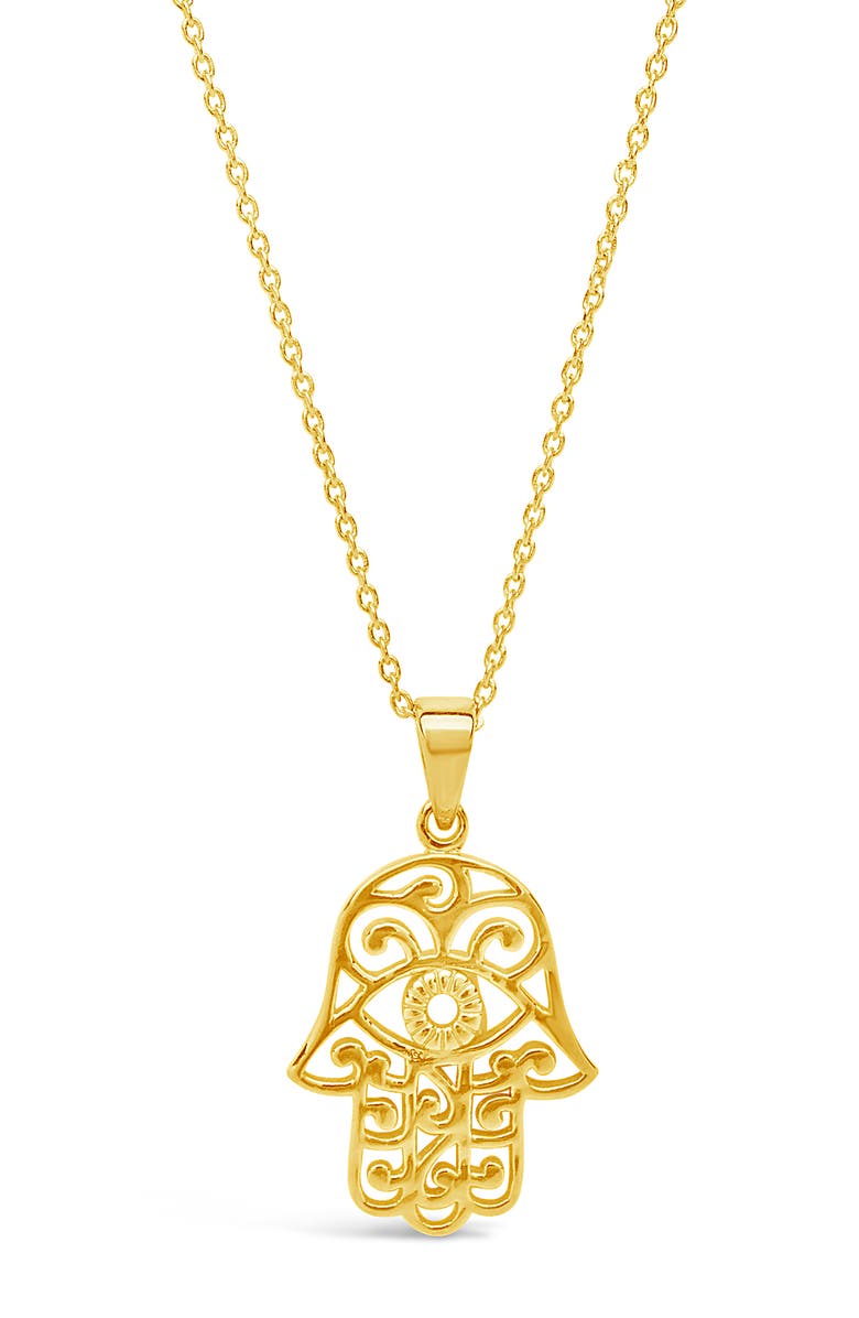 Sterling Forever Sterling Silver Filigree Hamsa Hand Pendant Necklace, Main, color, Gold