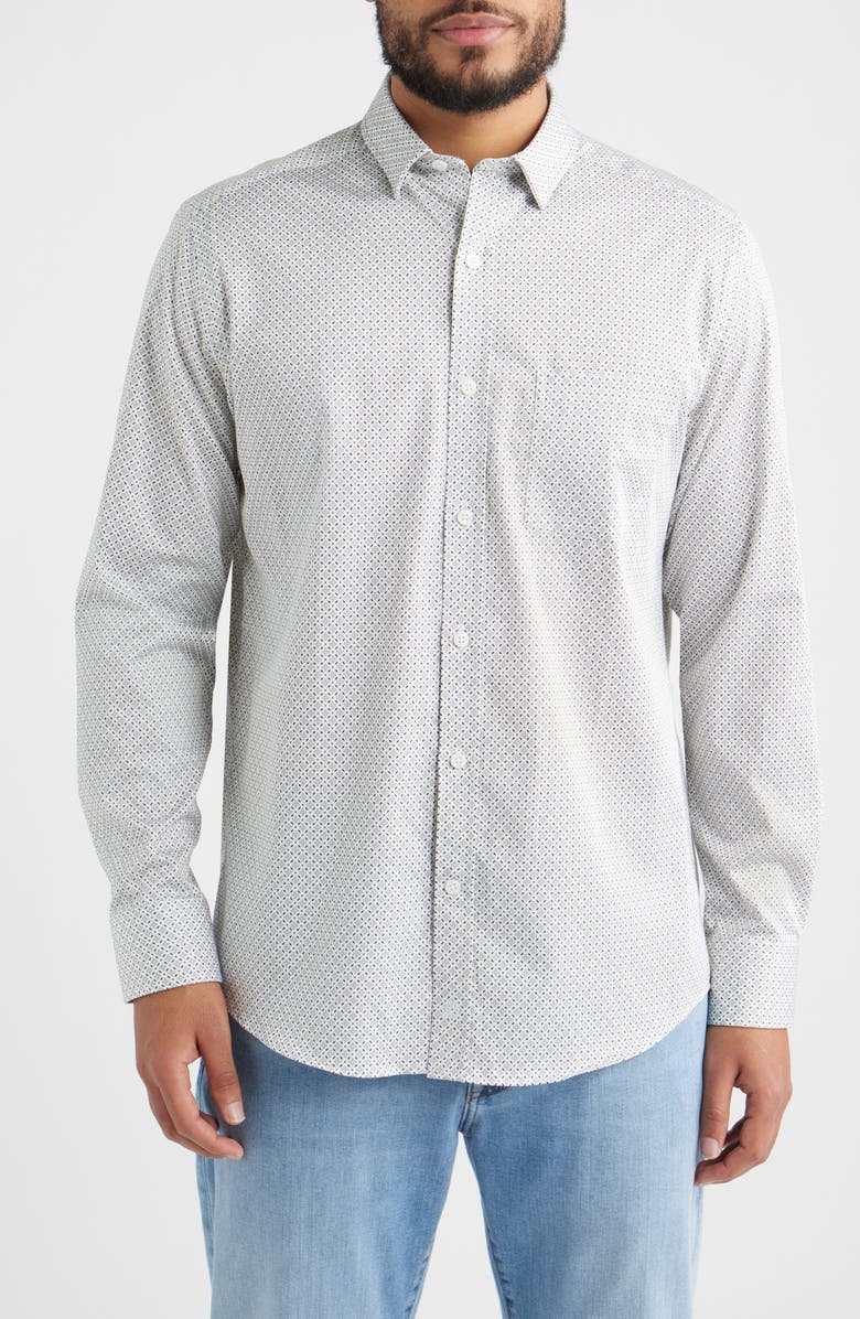Johnston & Murphy Logan Print Button-Up Shirt, Main, color, Sage Tile