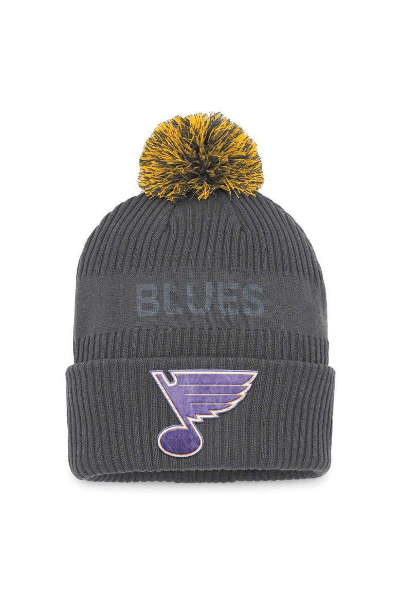 Men's Fanatics Branded Charcoal St. Louis Blues Authentic Pro Home Ice Cuffed Knit Hat with Pom, Main, color, Charcoal