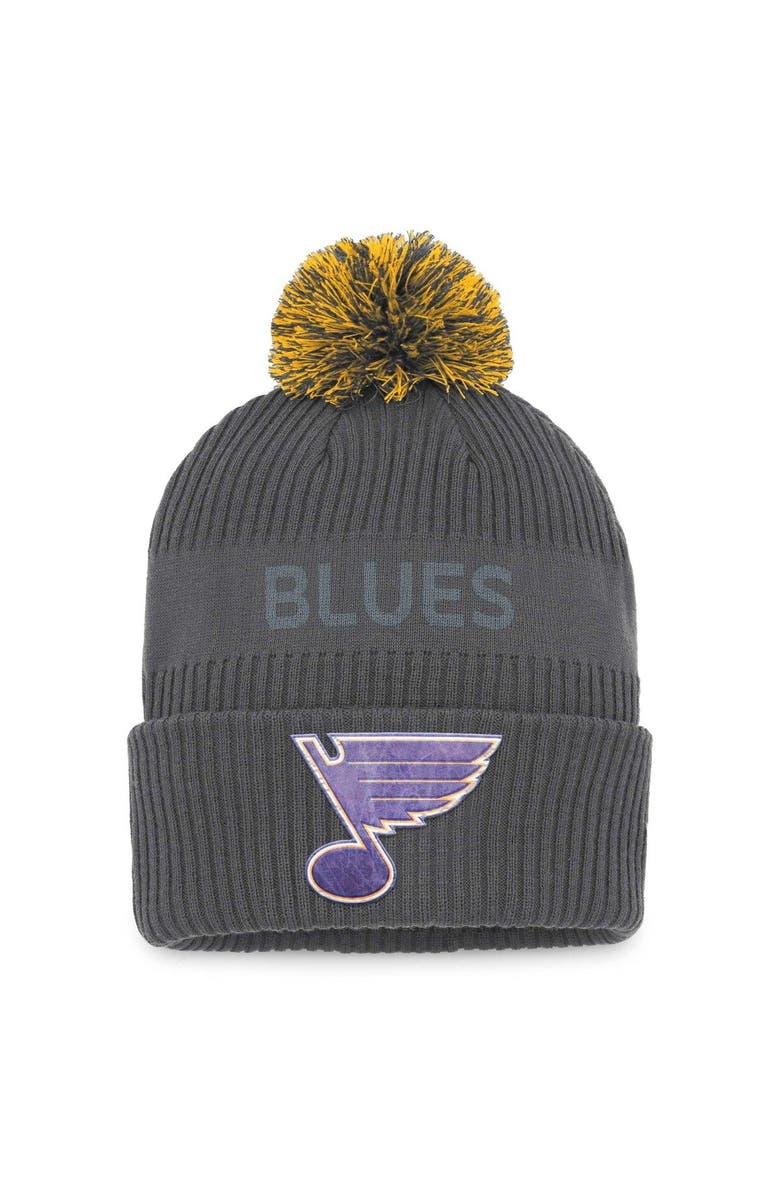 FANATICS Men's Fanatics Branded Charcoal St. Louis Blues Authentic Pro Home Ice Cuffed Knit Hat with Pom, Main, color, Charcoal