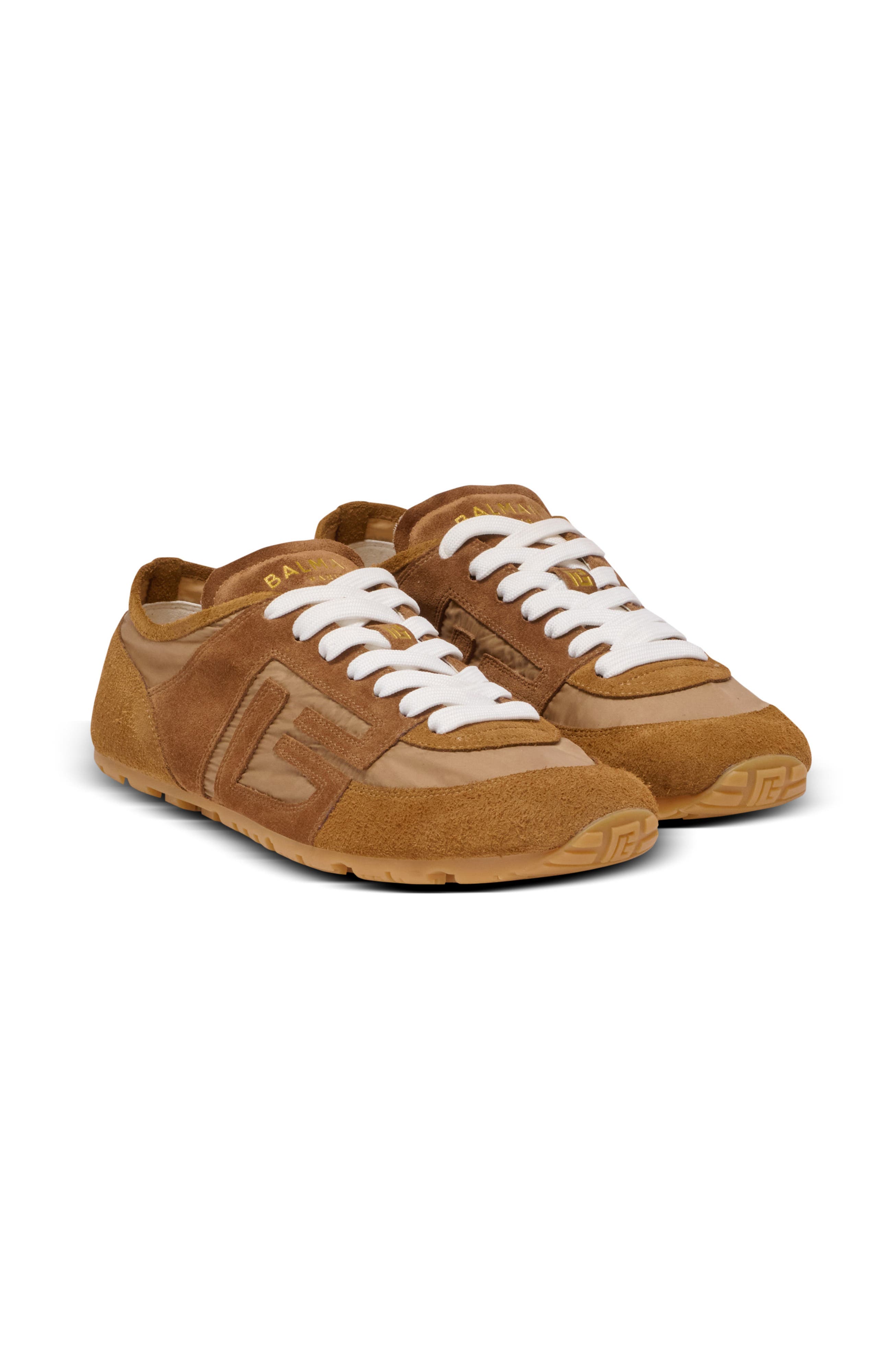 Balmain Racer 45 trainers in suede and nylon, Main, color, Brown