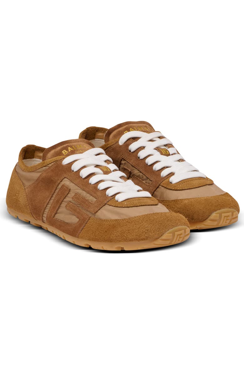 Balmain Racer 45 trainers in suede and nylon, Main, color, Brown