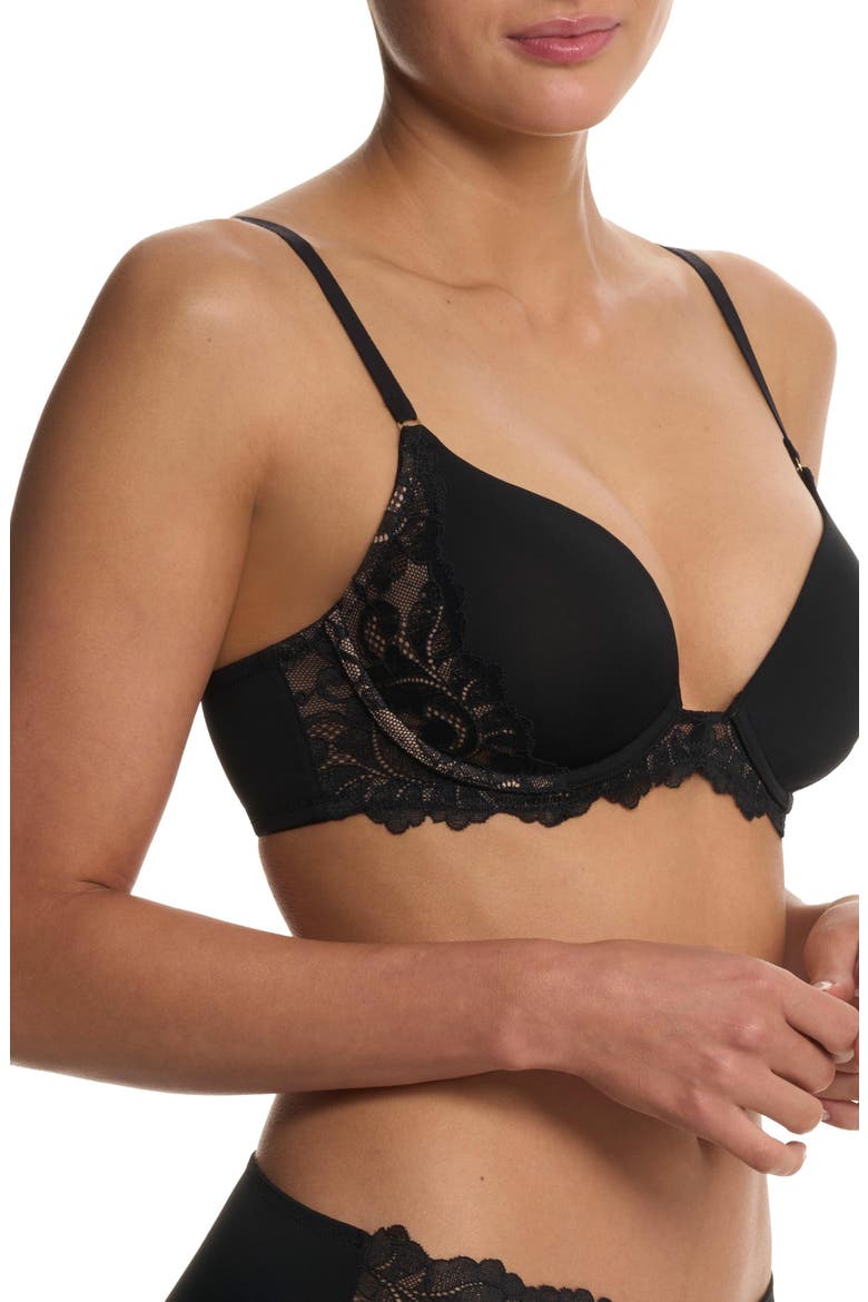 Peony Demi Lace T-Shirt Bra, Alternate, color, Black/Cafe