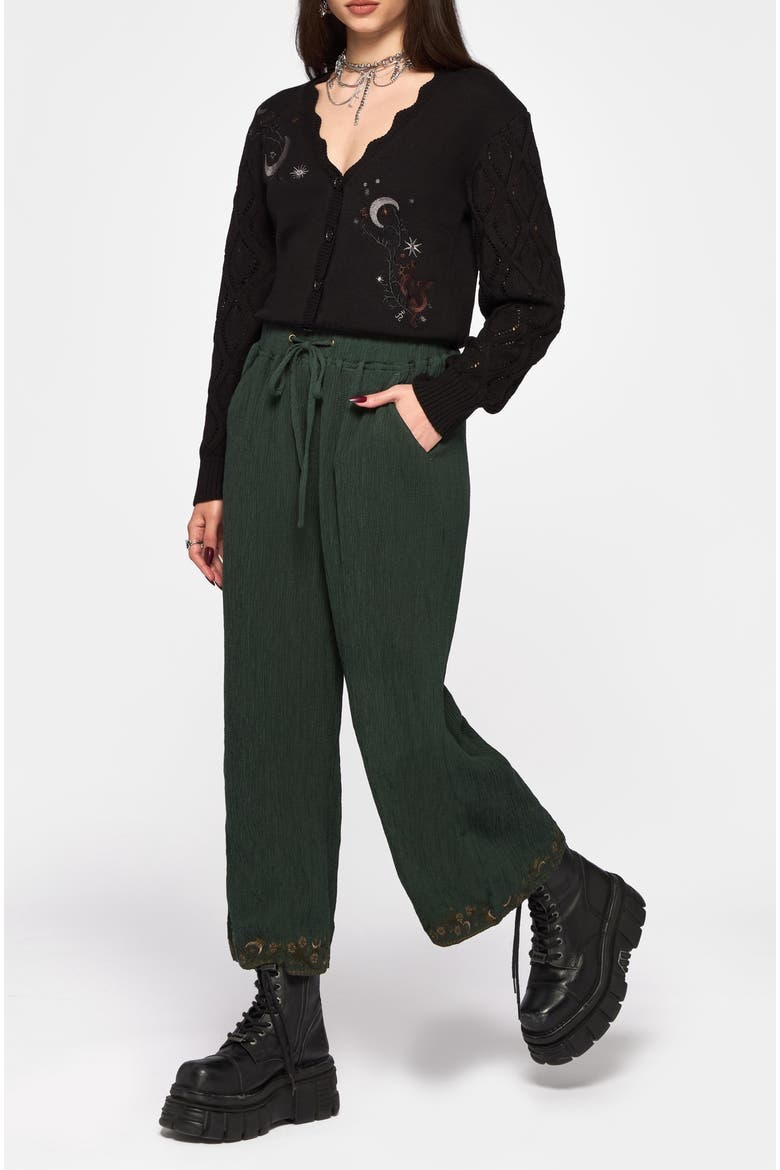 Elio Crinkle Embroidered Culotte, Alternate, color, Green