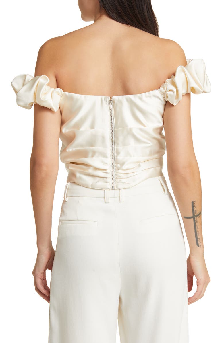 LoveShackFancy Ileana Pleated Off the Shoulder Satin Top, Alternate, color, 