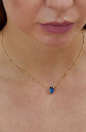 Vermeil Emerald Cut CZ Birth Stone Box Cut Necklace