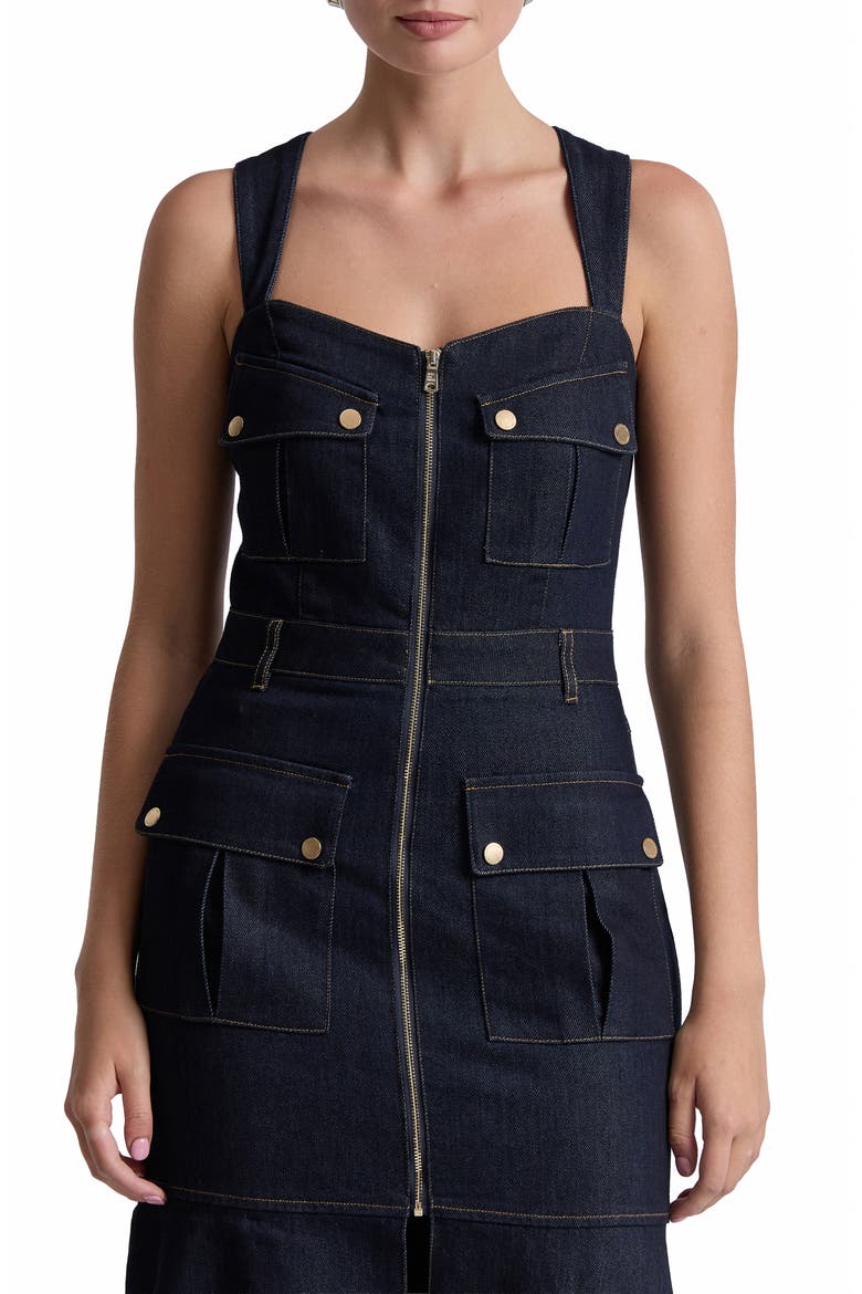 Denim Cargo Fit & Flare Maxi Dress, Alternate, color, DARK RINSE