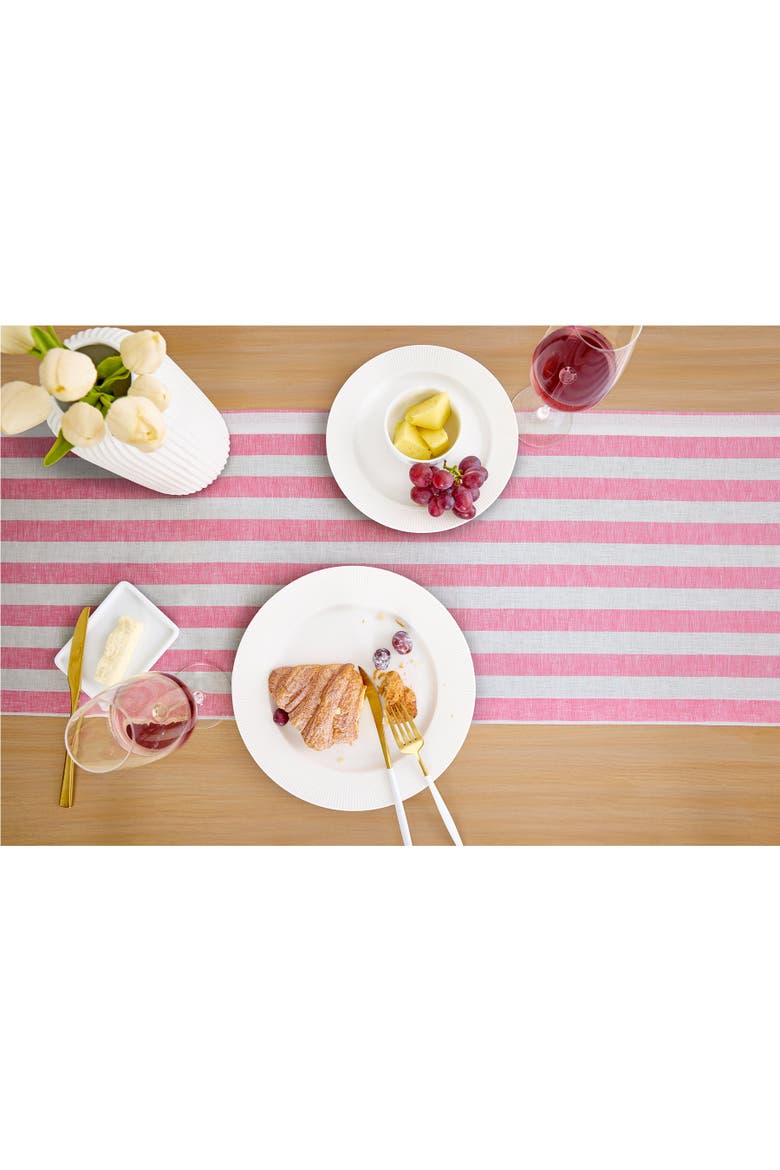 Linen Table Runner - Sorrento Stripe, Alternate, color, Chateau Rose and White